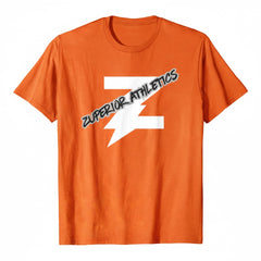 Orange t-shirt with 'Zuperior Athletics' logo on the back