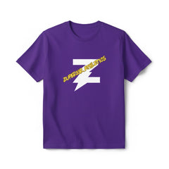 Purple t-shirt with yellow and white logo
