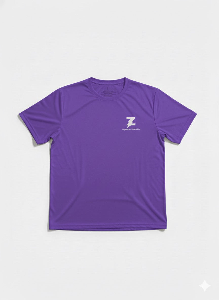 Purple t-shirt with a logo